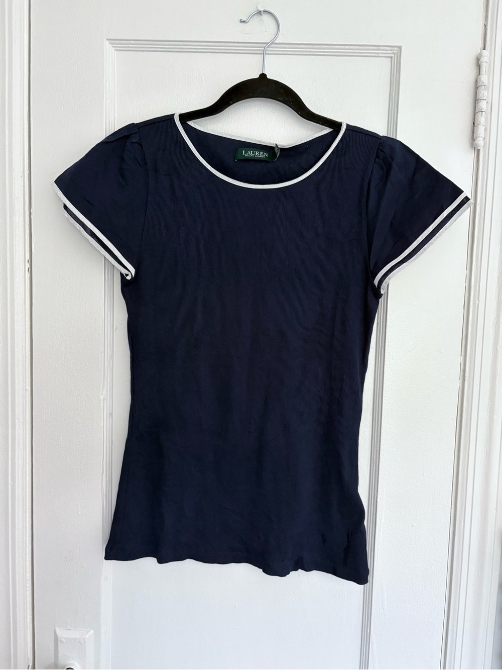 Ralph Lauren Navy Short Sleeve Tee with White Piping